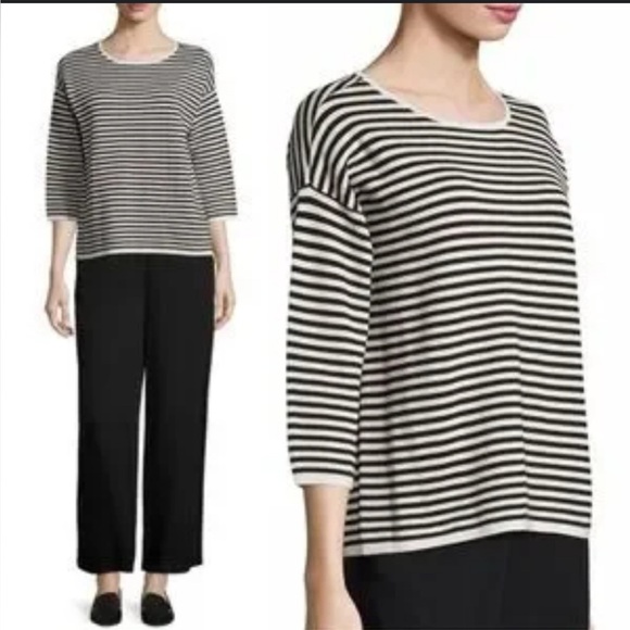 Eileen Fisher Black and White Striped Sweater size M - Picture 1 of 12